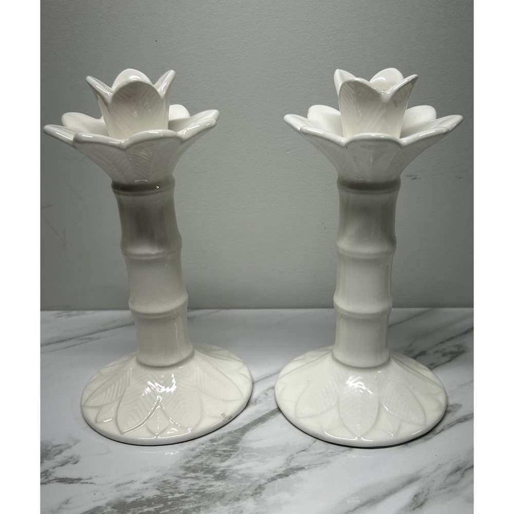 Made In Japan Porcelain Candle Holders Ivory Pair